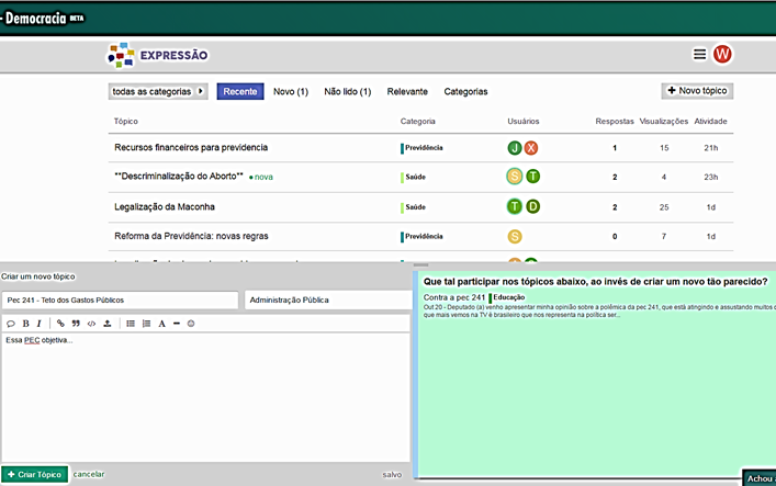 Mensagem do sistema informa sobre identificação de tópico com temática semelhante